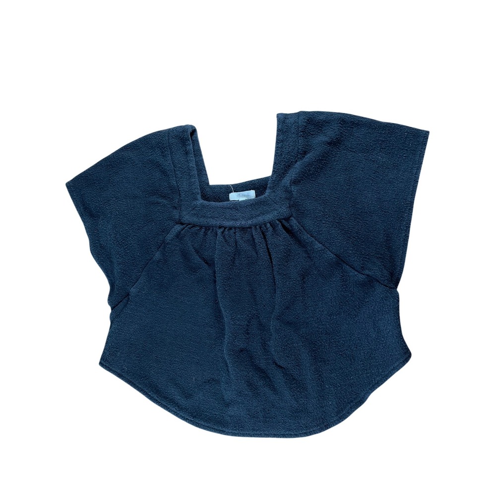 Madewell Womens Terry Cloth Square Neck Top Black Boxy Short Sleeve XXS